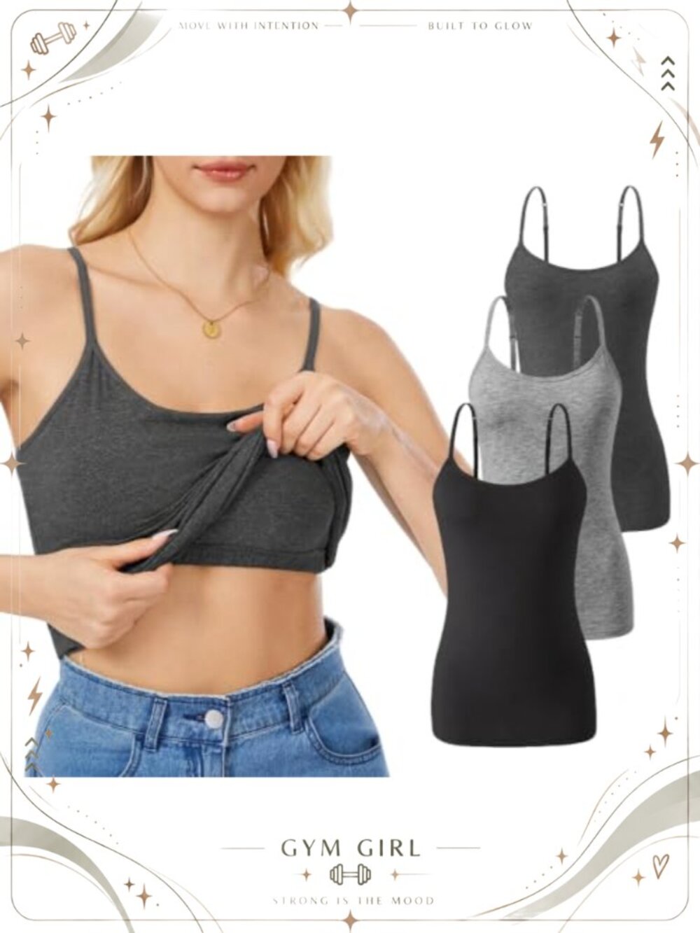Women's Cotton Camisole with Shelf Bra Adjustable Spaghetti Strap Tank Top 3